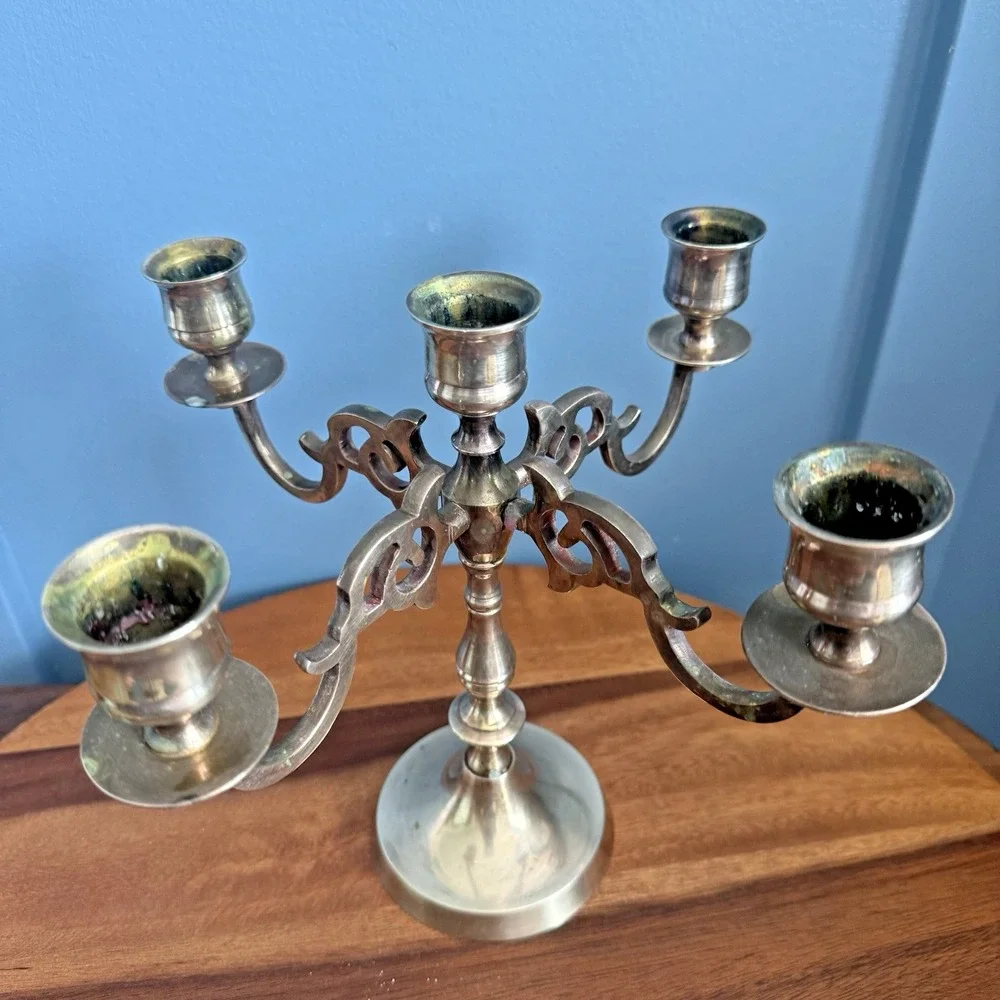 Vintage Brass 5 Arm Candelabra Candle Holder 8